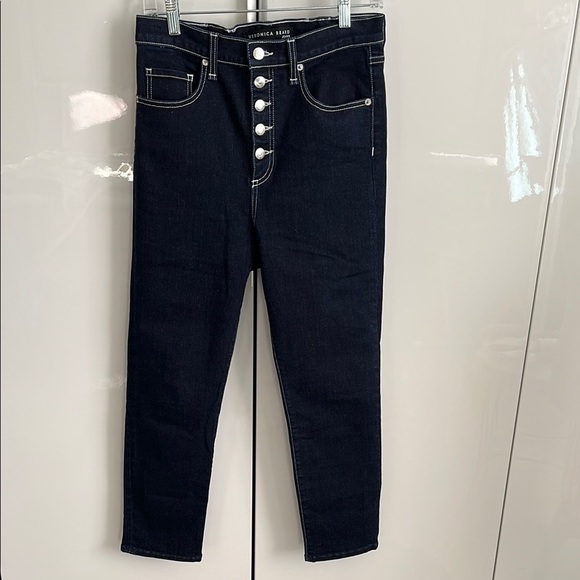 VERONICA BEARD Debbie 10”Skinny Contrast Stitch Dark Denim Jeans, SZ 30 - Picture 4 of 11